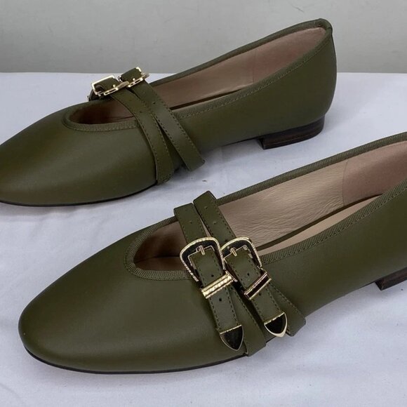 NEW TUCKERNUCK Nina Leather Ballet Flats – Olive Green – Women’s Size 9 - Picture 5 of 7